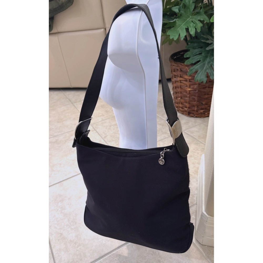 Salvatore Ferragamo Black Canvas Leather Shoulder Bag BA21 8192 Italy
